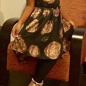 Belted Black Rose/Gold Party Dress, size 12